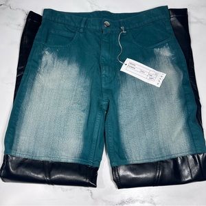 Marni Denim & Eco Leather Combo Flared Pants Emerald Black